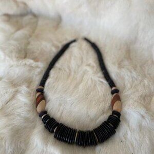 Vintage Chunky Wood & Round Disc Necklace. Boho. Y2K